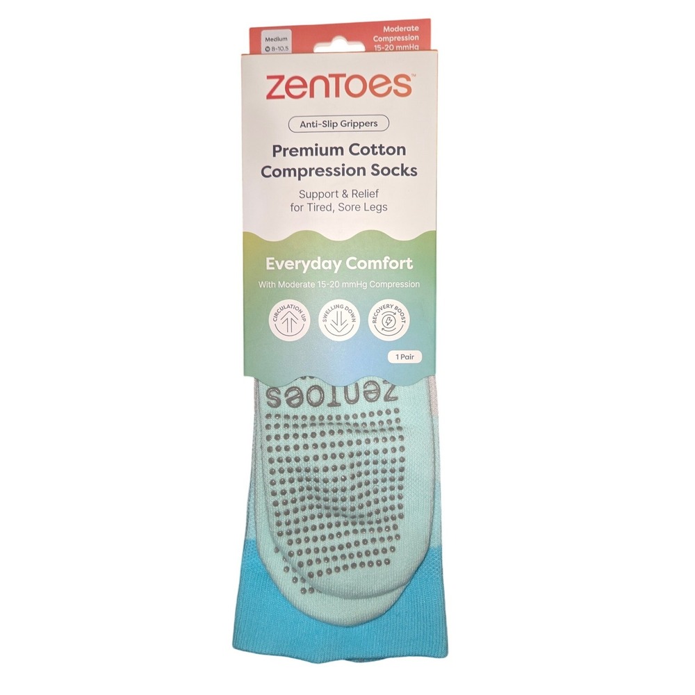 ZenToes Premium Cotton Compression Socks 15-20‎ mmHg Anti-Slip Grippers Medium